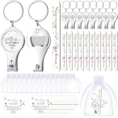 Leriton 50 Sets Wedding Bridal Shower Party Favors for Guests Multi Function Bottle Opener Nail Clipper Nail File with Heart Cards Organza Bags for Wedding Party Souvenir Thank You Gifts(Flowers) by Leriton - Used condition - US$23.66