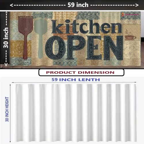 Image of Pivotal KITCREXA Decorative Sink Curtain for Kitchen | Pack of 2 | Under-Sink Cover | Printed Fabric Panel with Rod Pocket | Washable Storage-Hiding Curtain for Modern Home Decor (2, Open KITCH)