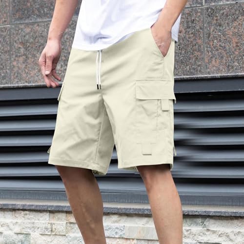 Image of Men's Cargo Shorts Casual Lightweight Quick Dry Outdoor Hiking Short Drawstring Loose Fit Cargo Shorts Multi-Pocket