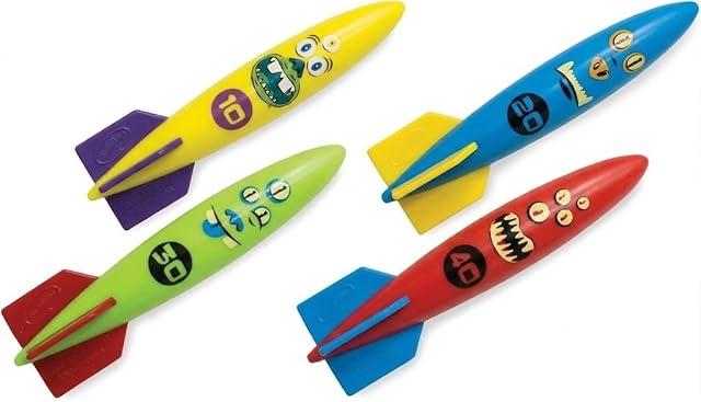 Tomatoys Torpedo Juguete de Buceo Set de 4 Juguete para Piscina con Diseño Hidrodinámico para Entrenamiento de Natación y Juegos Acuáticos