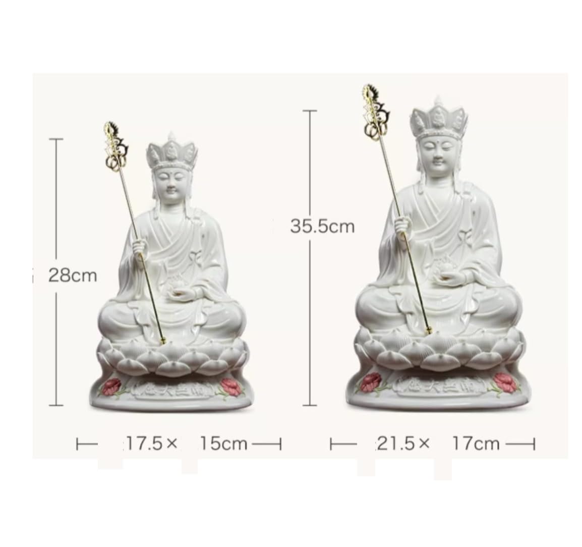 Estatuilla Buda Estatua De Buda Cerámica Sentado Ksitigarbha Bodhisattva para La Decoración Oficina Sala Estar del Hogar Estatuas Decorativas(White,14in)
