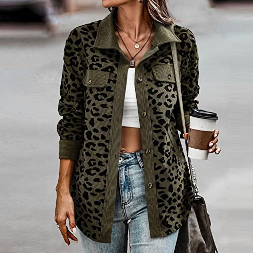 Abrigos Para Mujer, Coats For Women Woman Winter Coat Leather Jacket With Fur Hood Fashion Fall And Leopard Grain Button Coat Jacket Casual Loose Fleece Sweater Coat Plus Size (S, Army Green) #TOP2