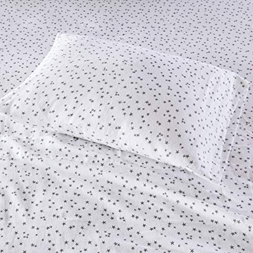 Image of Intelligent Design Cozy Soft 100% Cotton Flannel Print Animals Stars Cute Warm, Ultra Soft Cold Weather Sheet Set Bedding, Twin, Grey Stars 3 Piece