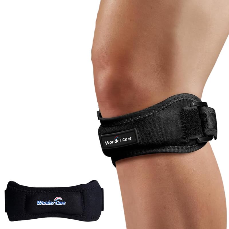 Wonder Care neoprene Adjustable Patella Knee Support with Silicon Insert for Knee Pain, Patella Tendon Support for Gym Squats, Running, Patellar Tendon Strap Men & Women Free Size (1,Black)