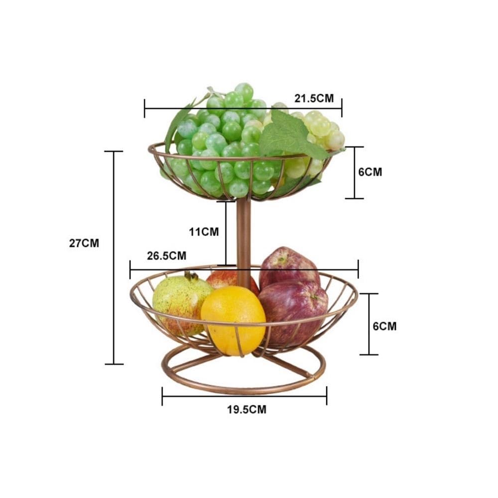 Estantes de frutas Estante for cesta de frutas metal for encimera, soporte for y verduras, grande dos capas(Gold)