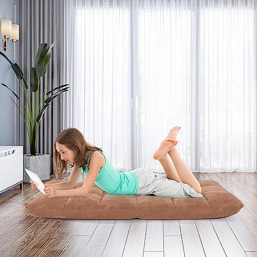 COSTWAY Bodenstuhl mit Verstellbarer Rückenlehne, Bodensessel gepolstert, Bodenkissen faltbar, Meditationsstuhl, Relaxsessel, Thaikissen für Freizeit, Meditation, Yoga (Beige)