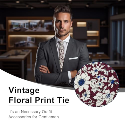 Image of Luckyvestir Ties for Men, Sage Green Cotton Floral Tie 2.76 inch Flower Printed Men's Neckties for Wedding /Groomsmen /Suit /Party