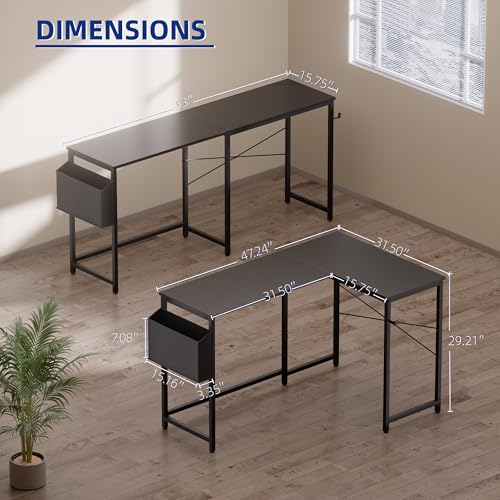 Image of Pamray 47 Inch Reversible L Shaped Gaming Desk Corner Computer Desk with Storage Bag Home Office Table for Writing Study White
