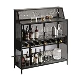 REHOOPEX Home Bar, 4 Tier Industrial 51in Bar Cabinet, Farmhouse Liquor Cabinet with Footrest, Wood
