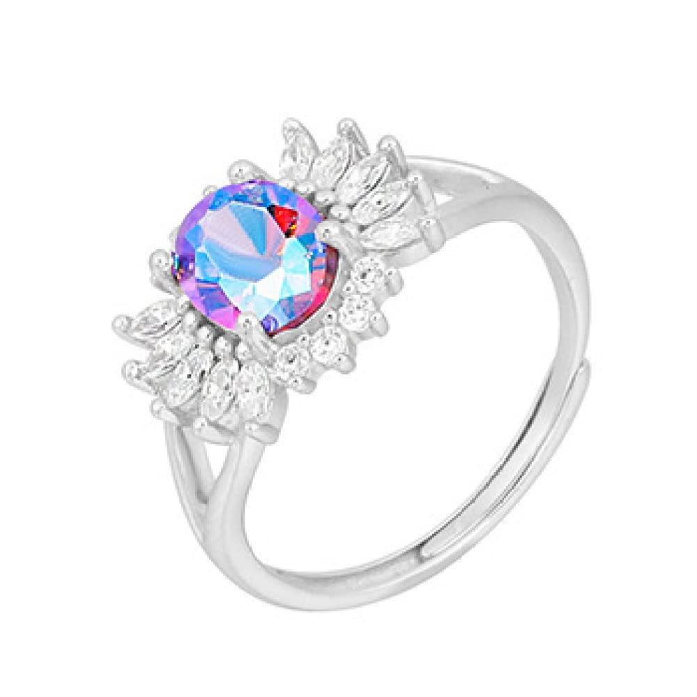 HGJH Verstellbarer Ring, 925 Sterling Silber Runde Lila Verstellbare Ringe Einzigartige Eleganz Temperament Verstellbare Ringe Edelstein Energie Charme Hochzeit Schmuck Geschenke Für Männer Damen