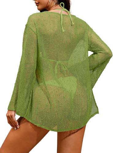 Image of Lilosy Sexy Crochet Sheer Kaftan Caftan Beach Dress Bathing Suit Swim Coverup Summer Vacation Outfits One Piece