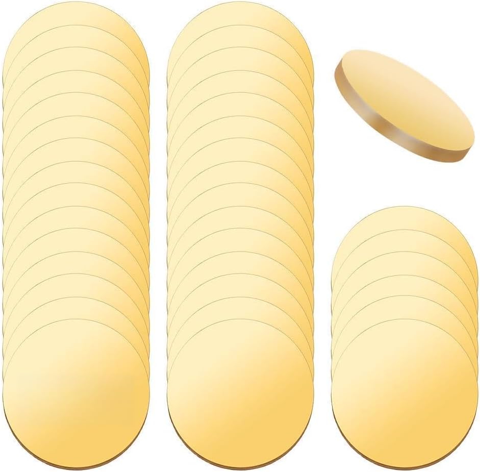OLYCRAFT 36Pcs Brass Stamping Blanks 0.6 Inch Round Metal Blank Stamping Name Tags No Hole Flat Round Sheets Round Blanks Tag Pendants Solid Brass Craft Blank for Earring Pendant Charm Jewelry Making