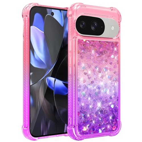 Coque Pixel 10 Pro transparente paillettes rose violet antichoc
