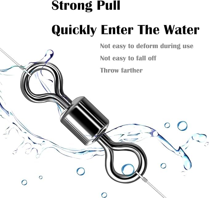 Image of Fishing Rolling Swivels Ball Bearing Swivel Snap Connector,Stainless Steel Black Nickel Bearing Swivels Hook line Connector for Saltwater Freshwater Test 29-282lb