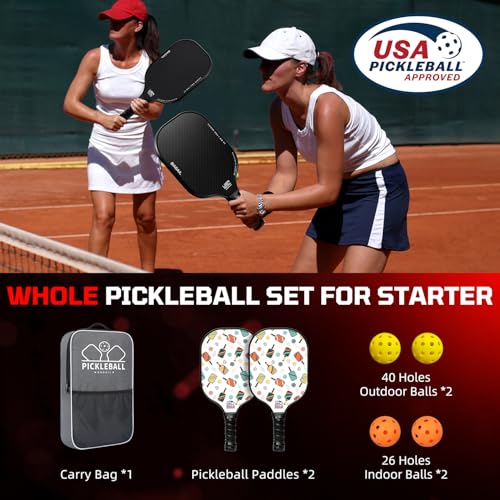 Image of BAGAIL Pickleball Paddles, USAPA Approved Fiberglass Surface Pickleball Set, Lightweight Pickle Ball Rackets with 4 Balls, 1 Bag, Designed in California for Traction and Stability