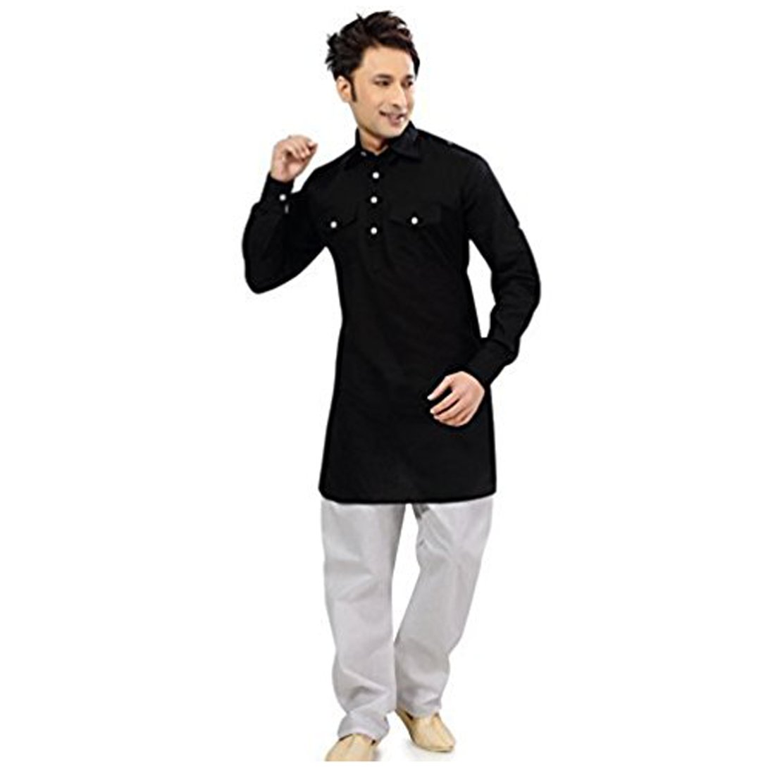 Kurta recta para hombre camisa larga casual de algodón transpirable 4