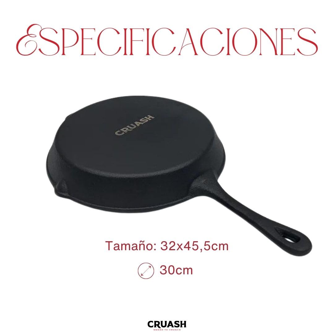 Cruash Padella in ghisa per induzione, piano cottura e fuoco, 30 cm, con manico in silicone, padella per Smash Burger