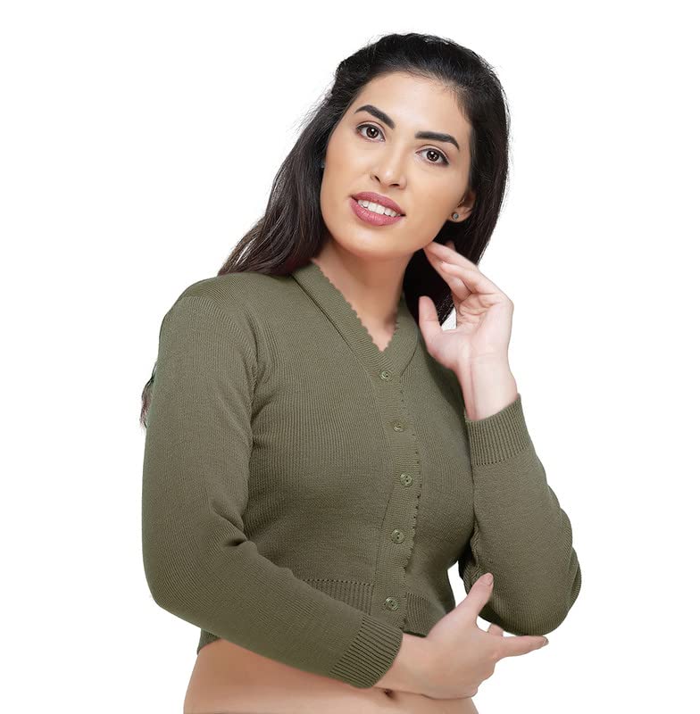 Image of Women Winter Wear V-Neck Full Sleeves Regular Fit Woollen Blouse