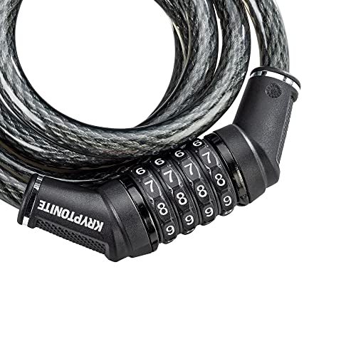 Kryptonite Combo Bike Cable Lock 6 Ft Coiled Secure 12Mm Braided Steel Cable 4-Digit Resettable Combination,Black #TOP2