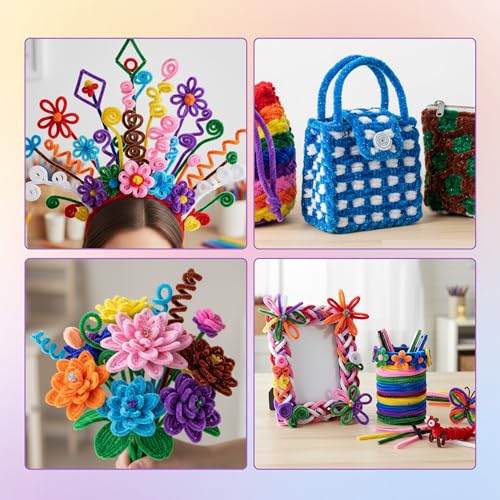 Image of Caydo 200PCS Glitter Pipe Cleaners Craft, Sparkly Pastel Chenille Stems for Flower Making, DIY Art Creative Projects and Holiday Party Decorations
