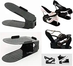 Kit 20 Organizadores de sapatos, saltos e tênis com regulagem de altura - Preto