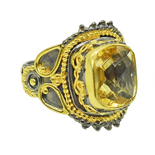 Bague en argent sterling 925 et citrine éclatante ornée de finitions dorées