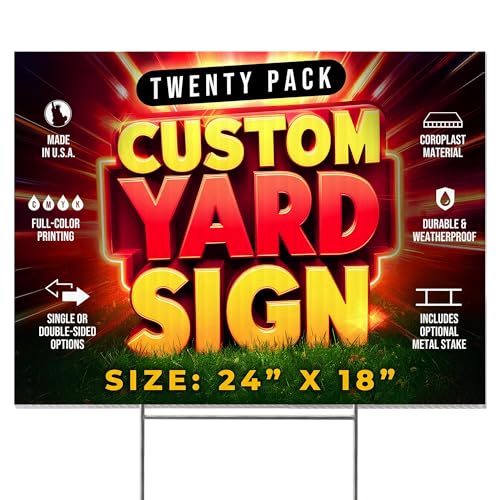 20 Pack 24"x18" Custom Yard Signs with Stakes, Personalized Yard