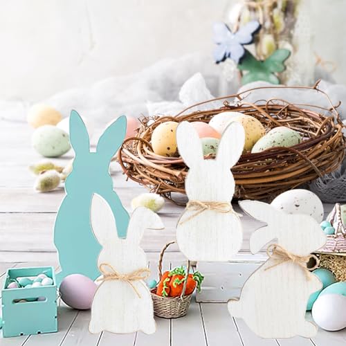 Lapin de Pâques en bois blanc ToBeIT avec socle stable pour ornements de printemps - 4