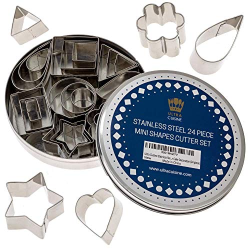 Ultra Cuisine Mini Cookie Cutter Shapes Set - 24 Small Molds To Cut Out Pastry Dough Pie Crust & Fruit - 304 Durable Stainless Steel Cutters - Cut Tiny Heart Shapes - Bake Like A Pro For A L
