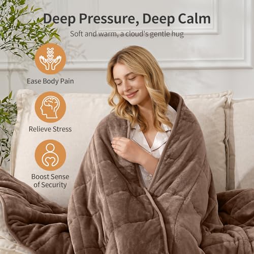 Image of Uttermara Weighted Blankets for Adults Full Size, 12lbs 48x72 inches Blanket with Soft Warm Plush Sherpa Fleece, Washable Thick Heavy Throw for Sleeping and Calming, Brown