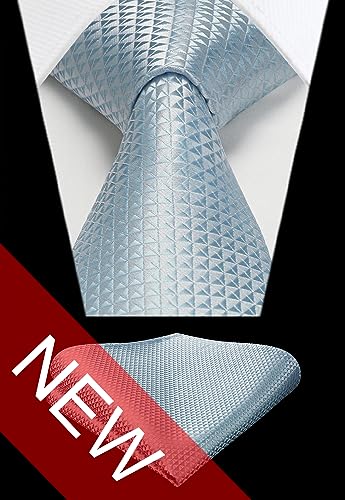 Image of HISDERN Mens Striped Tie and Pocket Square Set Necktie for Men | soft smooth texture, wrinkle-free, neat hand-tied knot, gifting ready, regular 3.4 width, coordinated look, business wedding