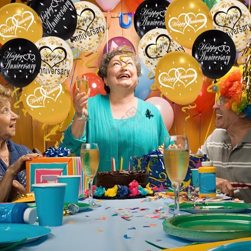 30Pcs Happy Anniversary Balloons Decorations Gold Glitter Party Kit for 10th/20th/30th/40th/50th/60th Weddings - Balloon Set - Image 6