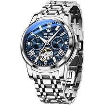 OLEVS Mens Watch Automatic Mechanical Tourbillon with Diamonds Dial Stainless Steel Waterproof Luxury Business Wristwatch