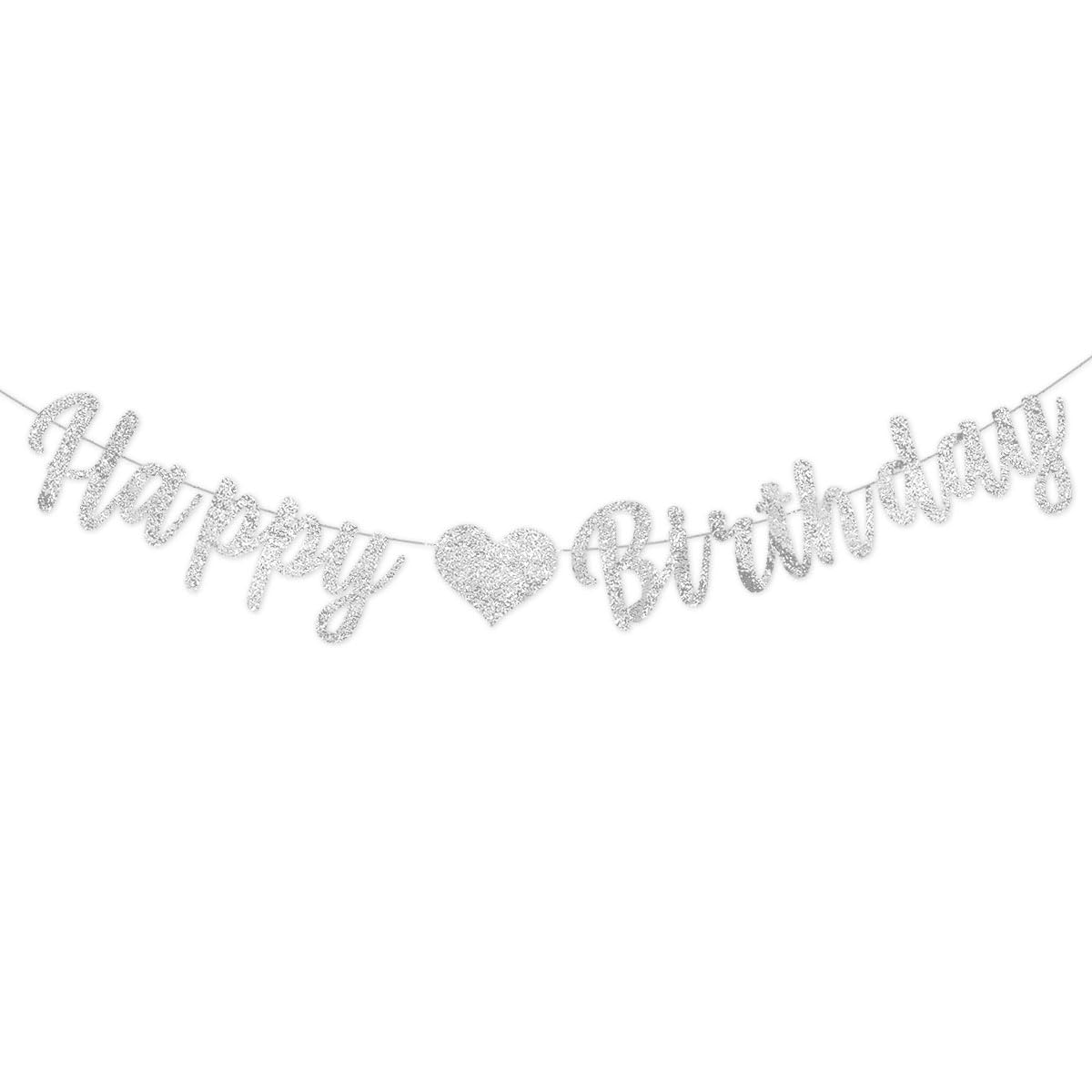 MDLLDM Silver Birthday Decorations, Silver Happy Birthday Banner For Women Men,Pre-Strung-Glitter Happy Birthday Sign, NO DIY Shiny Large Hanging