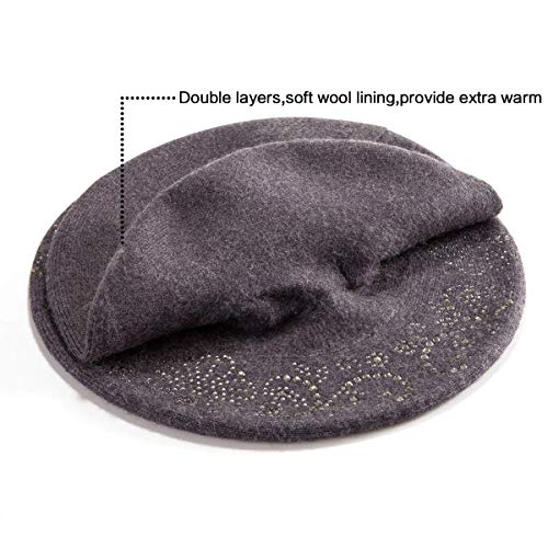 LADYBRO Berret Hat Womens Wool Beret Hats for Women French Barrette Hat Grey 2layer Warm - Thumbnail 3
