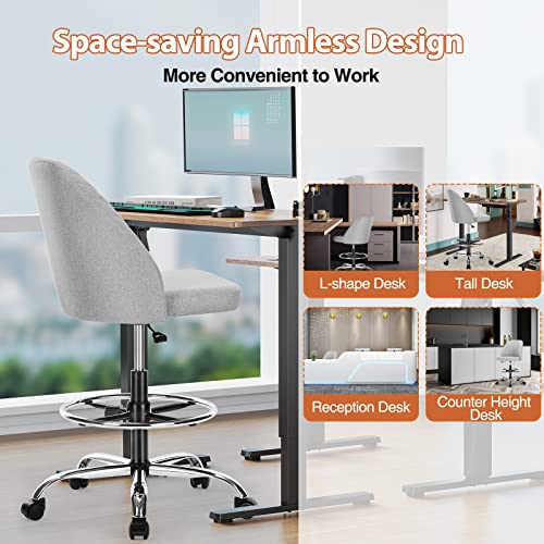 Drafting Chair, Tall Office Chair Standing Desk Chair Height Adjustable Drafting Stool With Foot-Ring Counter Height Office Chair Armless For Bar Height Computer Chair With Wheels Cute Desk Chair #TOP3