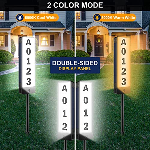 T-SUN Solar Address Signs for Yard Vertical LED House Numbers for Outside - IP65 Waterproof Warm/Cold White Outdoor House Plaque for Yard - Illuminated Lighted Address Markers Driveway Home Street