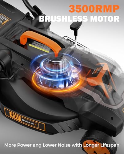 Image of 40V 19 inch Cordless Lawn Mower, Brushless Push Lawn Mower w / 13.2Gal Bag, 98% Grass Collection, 3-Step Quicker Foldable, 6-Position Height Adjustment Meets Various Cutting Needs