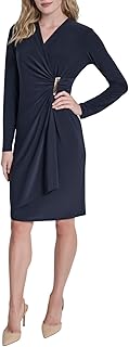 DKNY Women's Long Sleeve Surplice Neck Sheath Dress