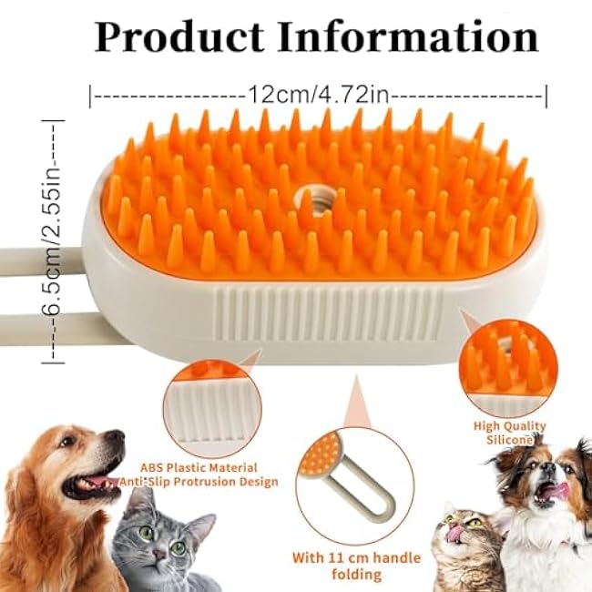 4-in1 Cat Steam Brush for Shedding & Grooming, Spray Hair Removal Comb with 1 Waterless Shampoo, Cat Brush for Massage, Pet Grooming Comb Hair Removal Tool for Cats and Dogs-9SqxusHD