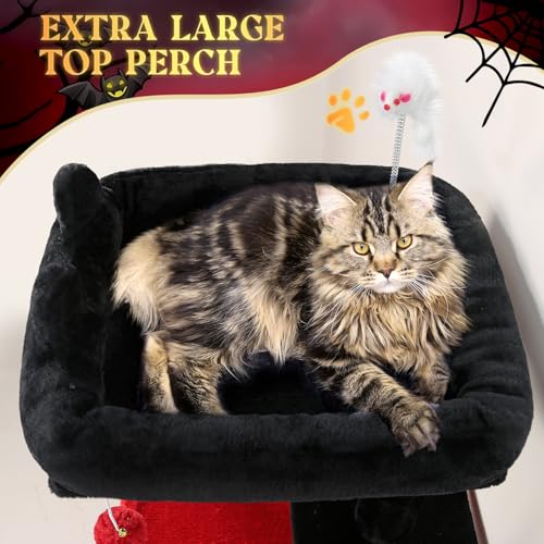 Image of Globlazer Gothic Cat Tree Tower for Indoor Cats, 50-inch Goth Adult Cat Tree House for Large Adult Cats with Steps, Scratching Post, 2 Cat Caves, Dangling Toys, FC50, Blood-Goth