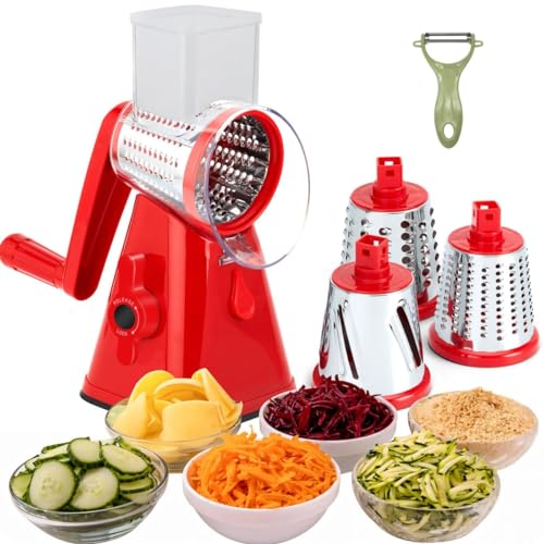Encuentra reviews de Saladmaster - los más vendidos. 22 Rallador de Verduras, Picadora de Verduras Cocina Multifuncional 4 en 1, Rebanadora con 3 Cuchillas de Tambor de Acero Inoxidable, Cortador Verduras Manual para Patatas, Queso...