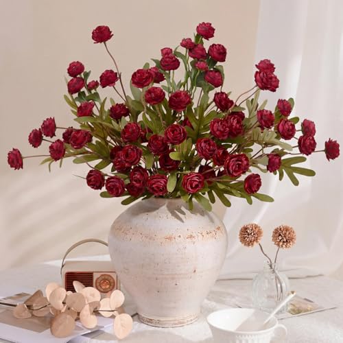 Tigeen 36 Heads Ranunculus Artificial Flowers Fake Silk Mini Ranunculus Flowers Bulk for Wedding Centerpieces Arrangements Bridal Shower Decor(Burgundy)