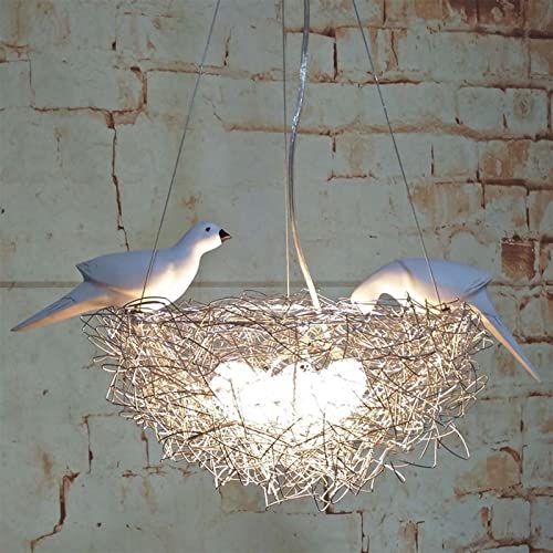 Nid d'oiseau suspension LED volière rustique et lampe design verre pour bar