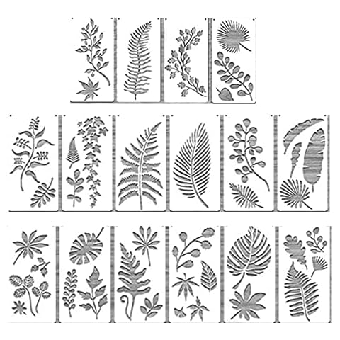 16 Pieces Leaf Stencils Tropical Foliage Stencil Set Reusable Painting Leaves Stencil for Painting on Wall Canvas Furniture Floor Fabric Cover