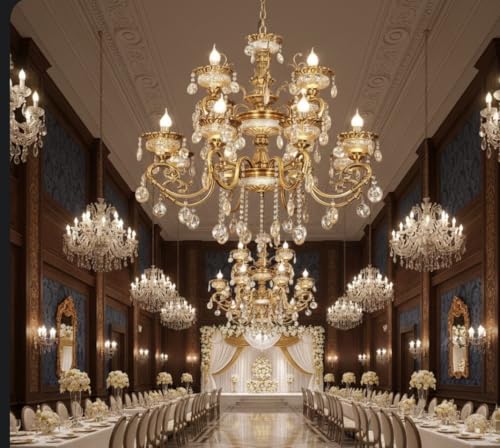 Image of Sanleen 12-Light Glass Chandelier (24 Inch, Design 6) - Antique Modern Contemporary Ceiling Hanging Light | Luxury Candle Style Jhumar for Living Room, Dining Room,Bedroom & Home Decor Lighting