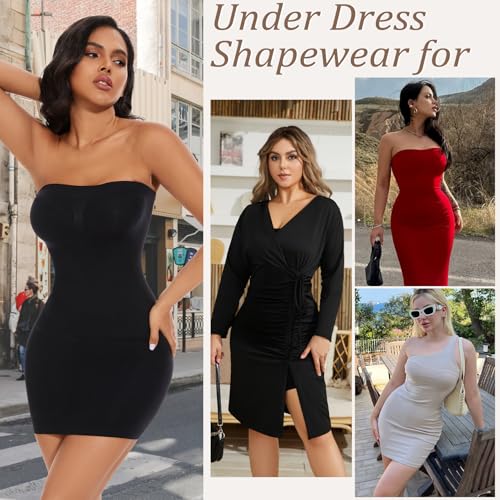 Image of Betaven Strapless Shapewear Dress Full Slip Dress for Women Seamless Body Shaper Under Dresses Tummy Control Dress