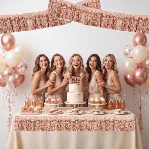 Image of BEISHIDA 3 Pack Rose Gold Wavy Foil Fringe Garland 30ft Tinsel Wall Decor