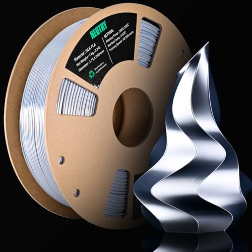 NEOTRY Silk Silver 3D Printer Filament PLA Filament 1.75mm 1kg Metal Silver Filament 3D Printing Materials for Most FDM 3D Printer 3D Filament 1.75mm +/- 0.02 3D Printer Filament Silk Silver PLA