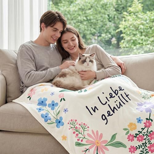 BEDSURE Geschenke für Freundin Kuscheldecke - Deko Decke für Freund, Papa, Oma, Mama & Frauen - Weiche Flauschige Fleecedecke, Geschenk für Muttertag, Vatertag, Geburtstag - 130x150 cm Weiß Blumen 4